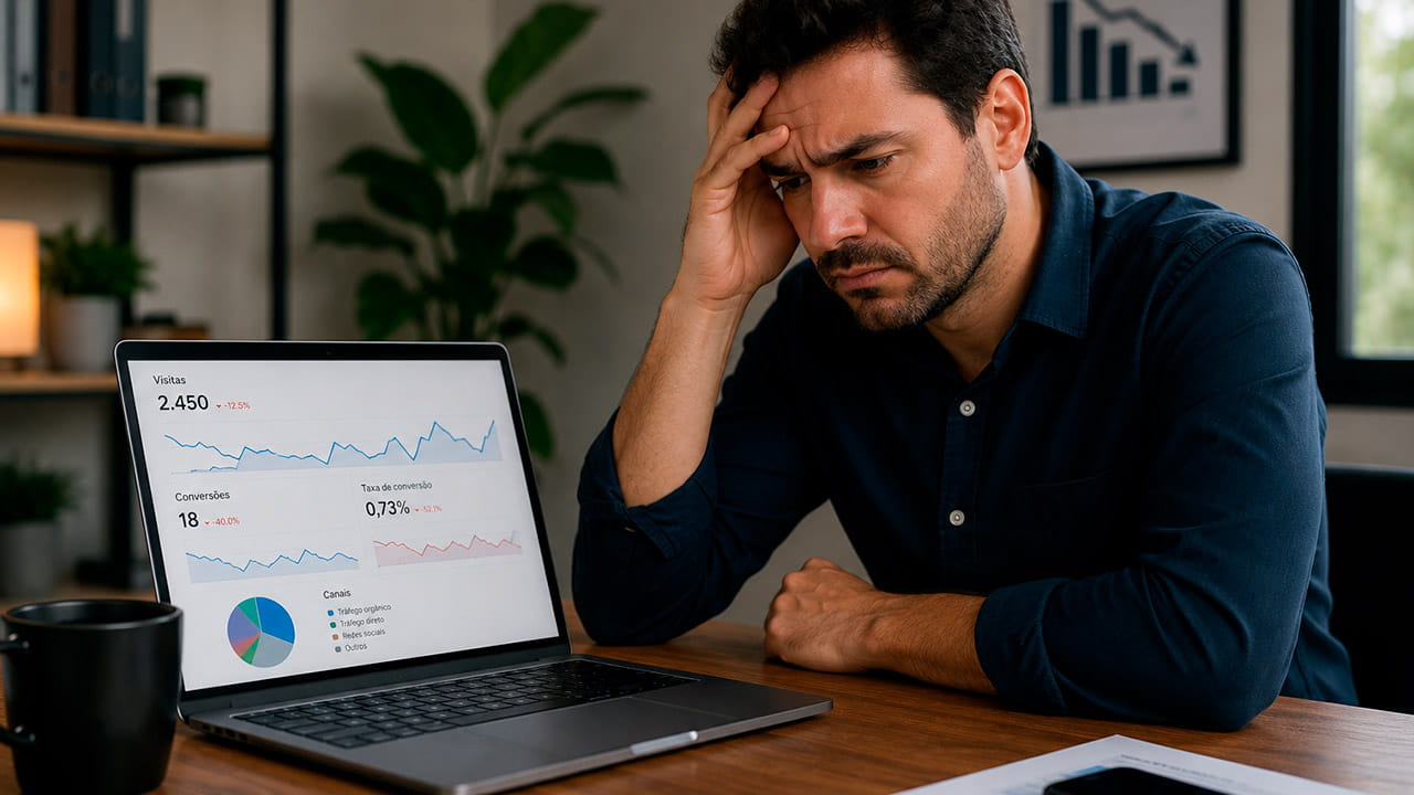 Empresário insatisfeito com a taxa de conversão de seu site