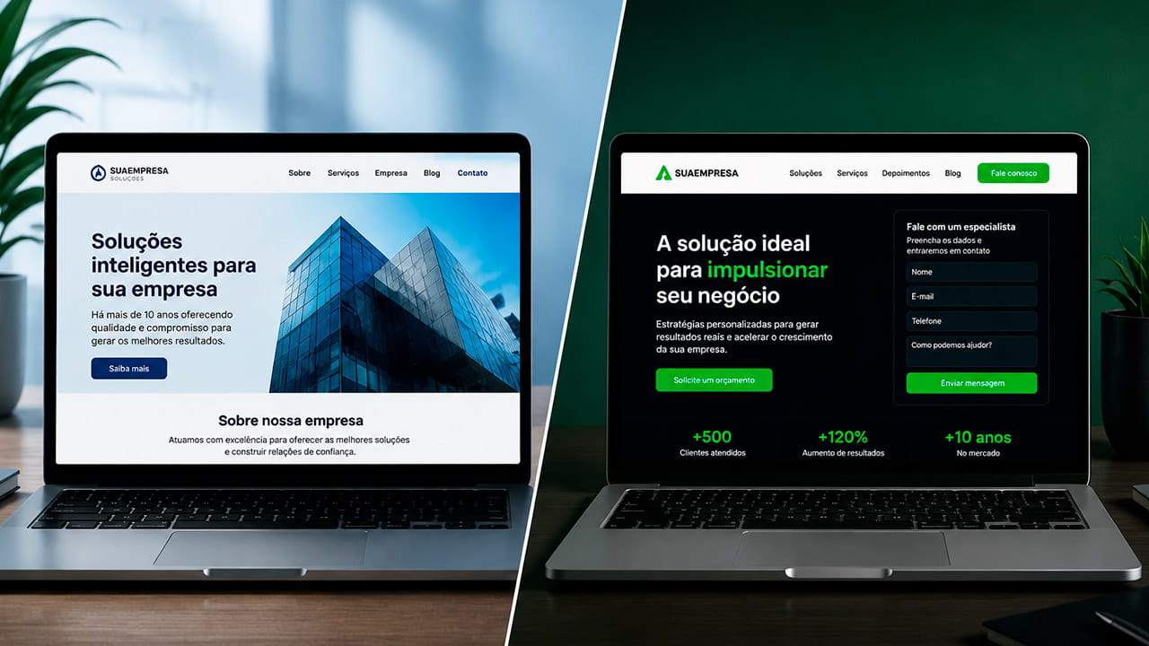Computadores com exemplos de Site institucional ou site comercial