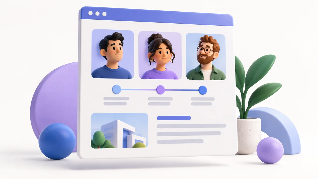 Representação de Página sobre nós com equipe, história e informações da empresa